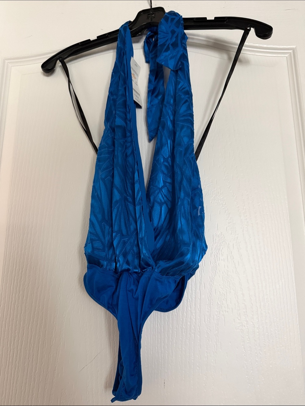 New Bebe Bright Blue Textured Halter Swim One-Piece Sz XXS.